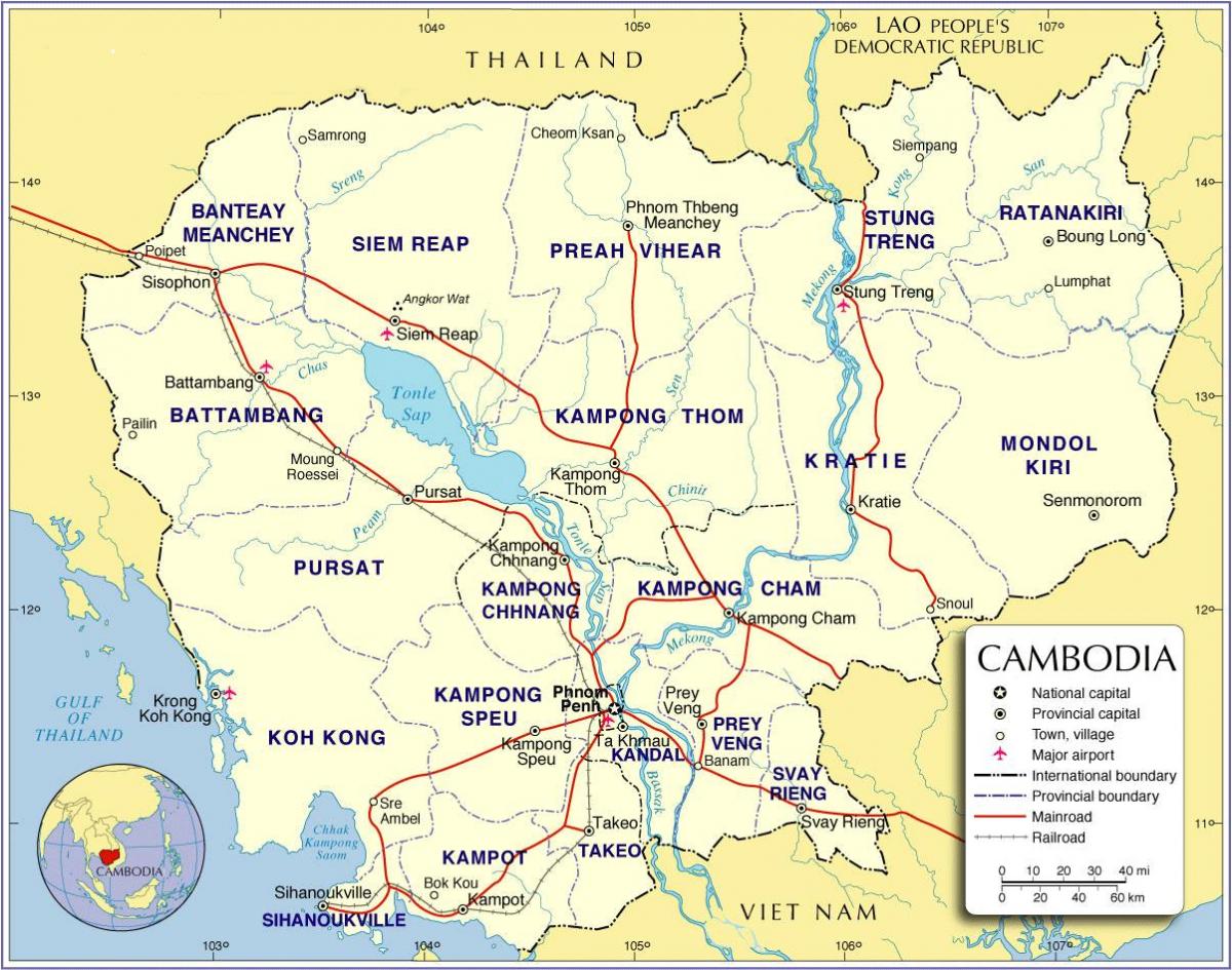 Karte Kambodža ceļu