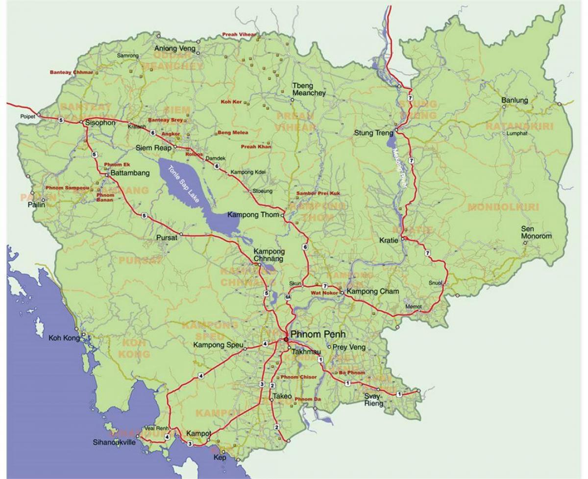 detalizētu karti no Kambodža